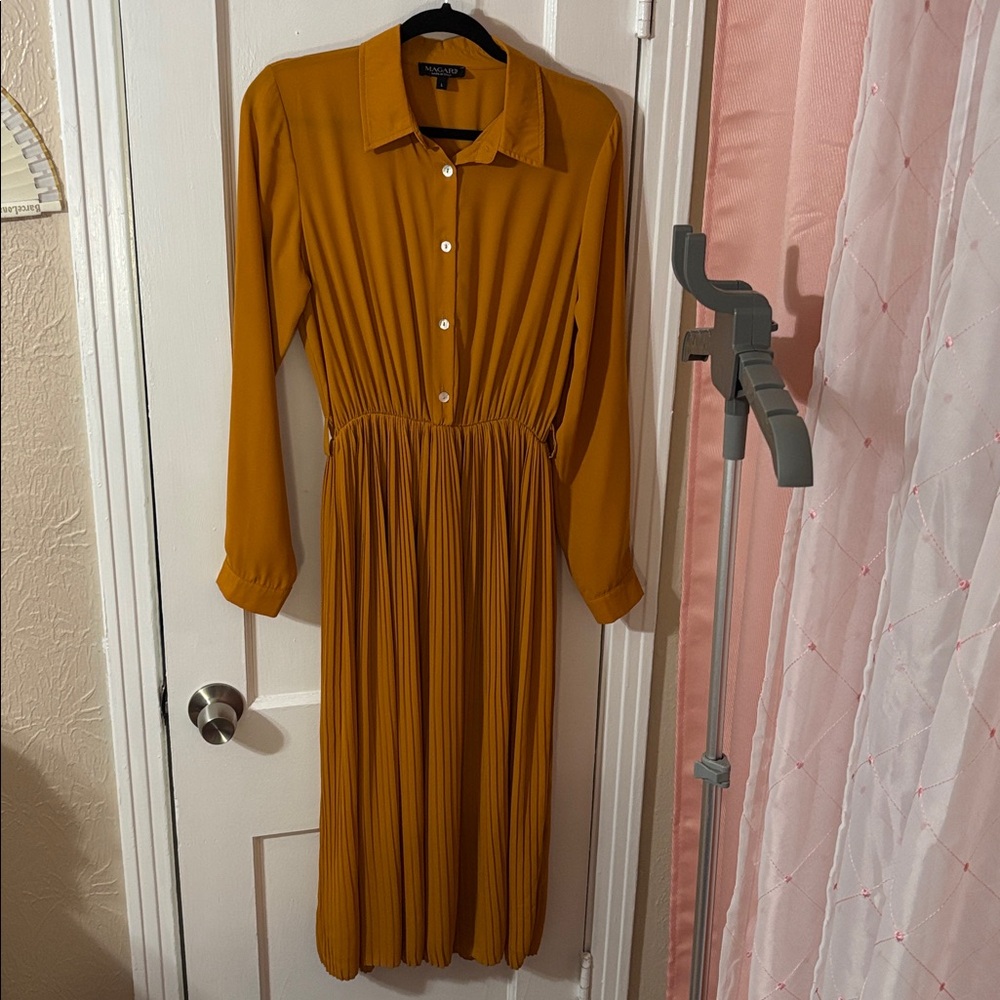 Magari Mustard Yellow Pleated Dress
